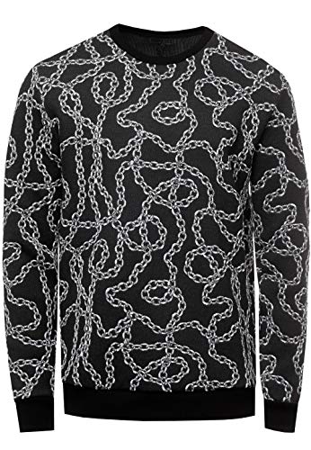 Sweater Herren Jacquard-Musterung Sweatshirt Gold X Silber Streetwear Hoodie Sweat-Shirt 141, Farbe:Schwarz, Größe:M von R-Neal