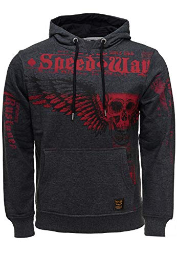 Sweatshirt Herren Kapuzenpullover Rusty Neal Sweater Full Over Printed Skull Kapuzen Pullover Langarm Hoodie 149, Farbe:Anthrazit, Größe:XL von R-Neal