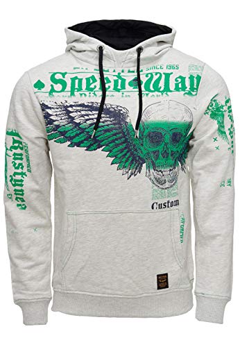 Sweatshirt Herren Kapuzenpullover Rusty Neal Sweater Full Over Printed Skull Kapuzen Pullover Langarm Hoodie 149, Farbe:Grau, Größe:L von R-Neal