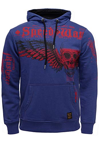 Sweatshirt Herren Kapuzenpullover Rusty Neal Sweater Full Over Printed Skull Kapuzen Pullover Langarm Hoodie 149, Farbe:Marine, Größe:3XL von R-Neal