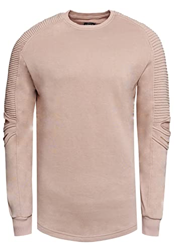 Sweatshirt Herren Rundhals Biker Sweat-Shirt Streetwear Sweater Premium Basics Langarm Pullover 056, Farbe:Hell Braun, Größe:3XL von R-Neal