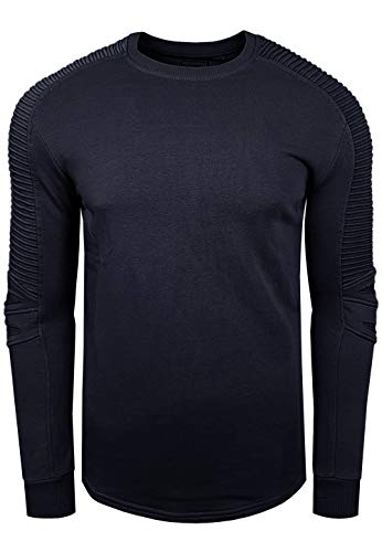 Sweatshirt Herren Rundhals Biker Sweat-Shirt Streetwear Sweater Premium Basics Langarm Pullover 056, Farbe:Marine, Größe:2XL von R-Neal