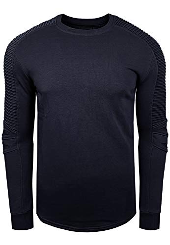 Sweatshirt Herren Rundhals Biker Sweat-Shirt Streetwear Sweater Premium Basics Langarm Pullover 056, Farbe:Marine, Größe:M von R-Neal