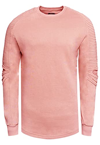 Sweatshirt Herren Rundhals Biker Sweat-Shirt Streetwear Sweater Premium Basics Langarm Pullover 056, Farbe:Rosa, Größe:2XL von R-Neal