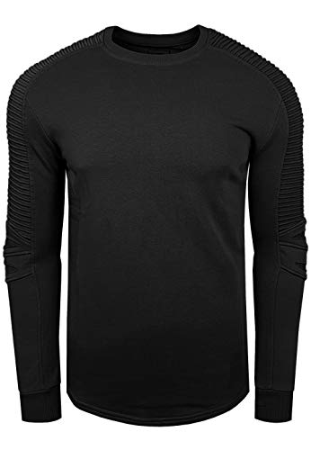 Sweatshirt Herren Rundhals Biker Sweat-Shirt Streetwear Sweater Premium Basics Langarm Pullover 056, Farbe:Schwarz, Größe:XL von R-Neal