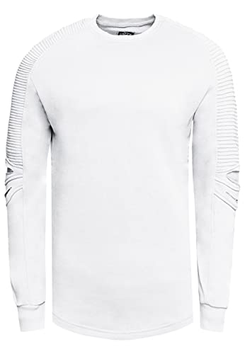 R-Neal Sweatshirt Herren Rundhals Biker Sweatshirt Streetwear Sweater Premium Basics Langarm Pullover 056, Farbe:Weiß, Größe:2XL von R-Neal