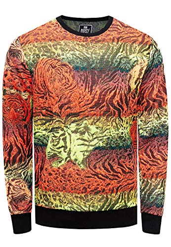 Sweatshirt Herren Sweat-Shirt Langarm Jacquard im Ausgefallenem Streetwear Style Neon Gelb Neon Orange 142, Farbe:Rot, Größe:2XL von R-Neal