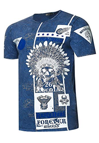 T-Shirt Herren Rusty Neal Oil Washed Vintage Plakativer Front Print Kontrast Druck S M L XL XXL 3XL 268, Farbe:Marine, Größe:L von R-Neal