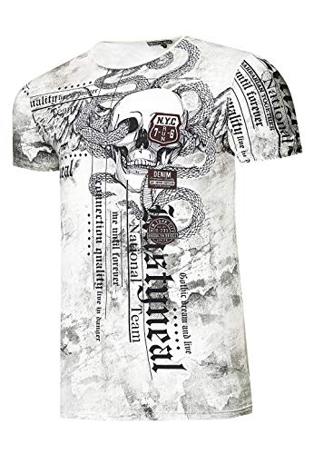 T-Shirt Herren Skull & Snake von Rusty Neal Verwaschen Front Print Baumwolle S M L XL XXL 3XL 266, Farbe:Weiß, Größe:3XL von R-Neal