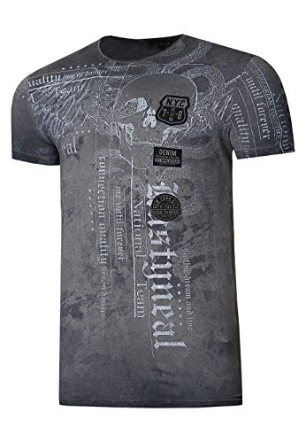 T-Shirt Herren Skull & Snake von Rusty Neal Verwaschen Front Print Baumwolle S M L XL XXL 3XL 266, Größe:2XL, Farbe:Anthrazit von R-Neal
