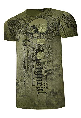T-Shirt Herren Skull & Snake von Rusty Neal Verwaschen Front Print Baumwolle S M L XL XXL 3XL 266, Größe:2XL, Farbe:Khaki von R-Neal