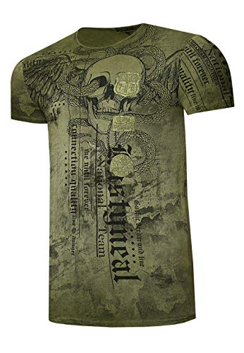 T-Shirt Herren Skull & Snake von Rusty Neal Verwaschen Front Print Baumwolle S M L XL XXL 3XL 266, Größe:3XL, Farbe:Khaki von R-Neal