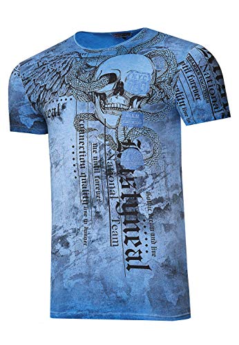 T-Shirt Herren Skull & Snake von Rusty Neal Verwaschen Front Print Baumwolle S M L XL XXL 3XL 266, Größe:M, Farbe:Blau von R-Neal