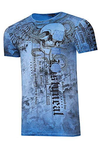 T-Shirt Herren Skull & Snake von Rusty Neal Verwaschen Front Print Baumwolle S M L XL XXL 3XL 266, Größe:S, Farbe:Blau von R-Neal