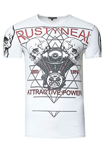 T-Shirt Printed Shirt Herren Rusty Neal Baumwolle Regular Fit 100% Baumwolle Kurzarm Rundhals 261, Farbe:Weiß, Größe:XL von R-Neal