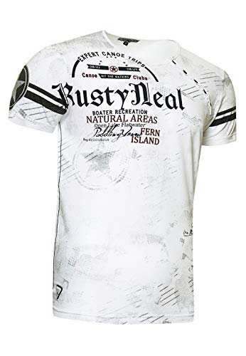 T-Shirt Regular Original Rusty Neal College Shirt Knopfleiste Print Verwaschen Regular 245, Farbe:Weiß, Größe:2XL von R-Neal