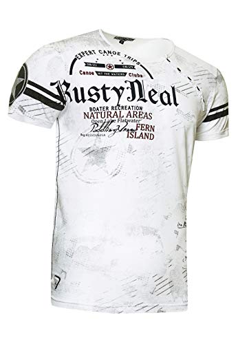 T-Shirt Regular Original Rusty Neal College Shirt Knopfleiste Print Verwaschen Regular 245, Farbe:Weiß, Größe:3XL von R-Neal