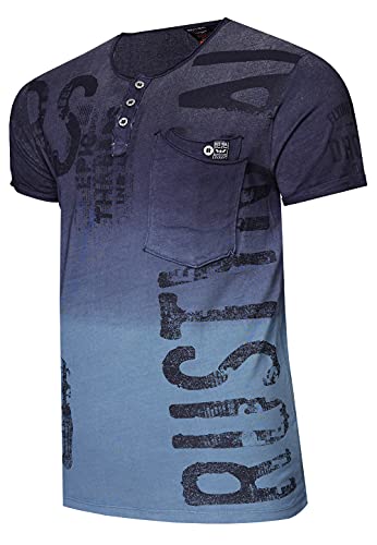 T-Shirt Verwaschen mit Plakativem Aufdruck Knopfleiste Used-Look Rundhals Kurzarm 'Rusty Neal' Shirt 272, Farbe:Anthrazit, Größe:L von R-Neal