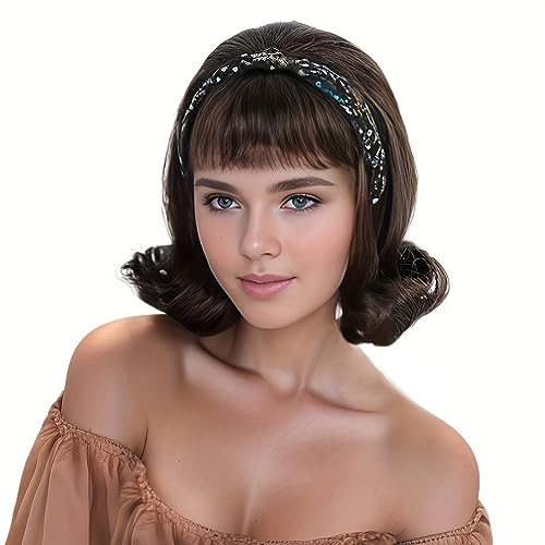 REEWES Retro Perücken 60er Jahre Beehive Curl Haar Perücke für Frauen Täglich 50er 70er Jahre Kostüm Cosplay Party Frauen Perücken mit Cap（Brown) von R REEWES FASHION HAIR