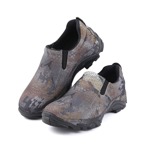 R RUNFUN Herren wasserdichte Schlupfschuhe Leichte Camo Gartenschuhe Bequeme Wanderschuhe mit Stahlschaft, Camo, 41 EU von R RUNFUN