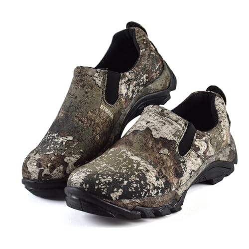 R RUNFUN Herren wasserdichte Schlupfschuhe Leichte Camo Gartenschuhe Bequeme Wanderschuhe mit Stahlschaft, Grün , 41 EU von R RUNFUN