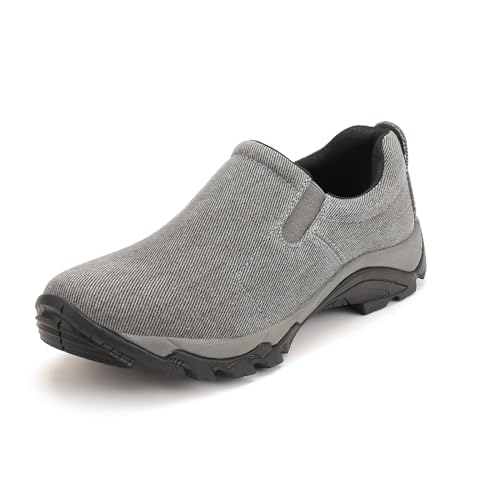 R RUNFUN Herren wasserdichte Schlupfschuhe Leichte Camo Gartenschuhe Bequeme Wanderschuhe mit Stahlschaft, Hellgrau, 43 EU von R RUNFUN