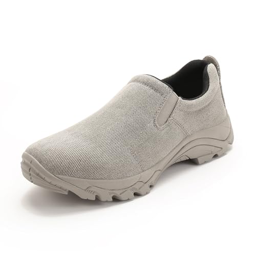 R RUNFUN Herren wasserdichte Schlupfschuhe Leichte Camo Gartenschuhe Bequeme Wanderschuhe mit Stahlschaft, Weiß/Grau, 48 EU von R RUNFUN