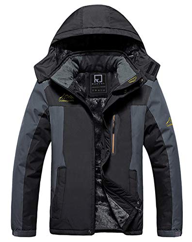 R RUNVEL Herren Skijacke Regenjacke Wasserdicht Outdoor jacke Funktionsjacke Skijacke Fleece-Futter warm wandern Winterjacke Mantel Männer schwarz L von R RUNVEL
