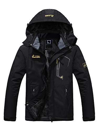 R RUNVEL Herren Winterjacke Herren Skijacke Wanderjacke Warme Outdoor Wasserdicht Winddichte Funktionjacke Regen Jacke Jacket mit Fleece Futter Winter Mantel mit Kapuze schwarz L 52 von R RUNVEL