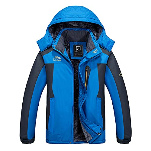 R RUNVEL Herren wasserdichte Fleecejacke Winddichte Wintermäntel, blau, L von R RUNVEL
