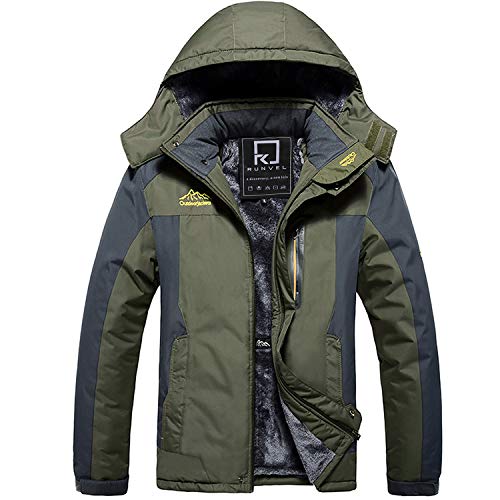 R RUNVEL Winterjacke Herren Funktionsjacke wandern Jacke Wasserdicht Regenjacke Outdoor Skijacke Fleece-Futter warm Winterjacke Mantel Männer Grün XL von R RUNVEL