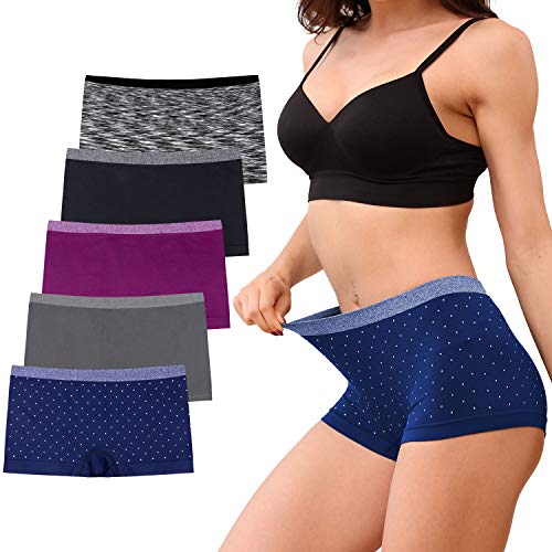 Ruxia Damen Boyshort Panties Nahtlose Damen Unterwäsche volle Abdeckung Slips No Show Boxer für Schlaf und Workout Drucken Boyshort 5er-Pack von R RUXIA