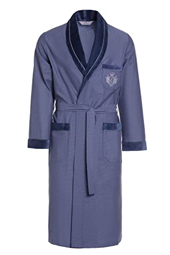 Herren Morgenmantel RE-505-100% Baumwolle - Leicht und dünn – Elegant – Blau Indigo – Gr M von R Revise