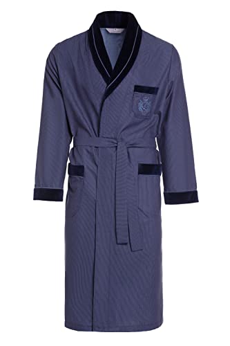 Herren Morgenmantel RE-505-100% Baumwolle - Leicht und dünn – Elegant – Dunkelblau 50 – Gr L von R Revise