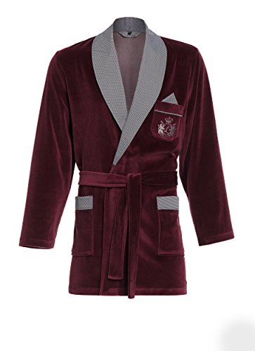 Revise Kurzer Morgenmantel für Herren RE-111 Velour Bademantel - Bordeaux C1 - Gr. XXL von R Revise