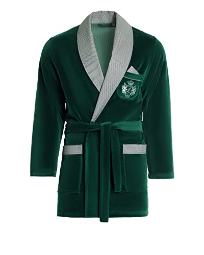 Revise Kurzer Morgenmantel für Herren RE-111 Velour Bademantel - Grün - Gr. L von R Revise