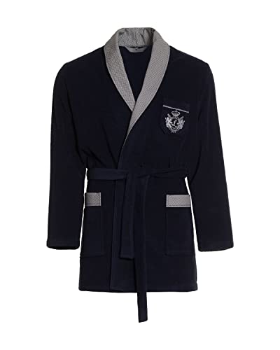 Revise RE-401 Herren kurzer Bademantel – Morgenmantel - Elegant – Warm – Dunkelblau C1 – M von R Revise
