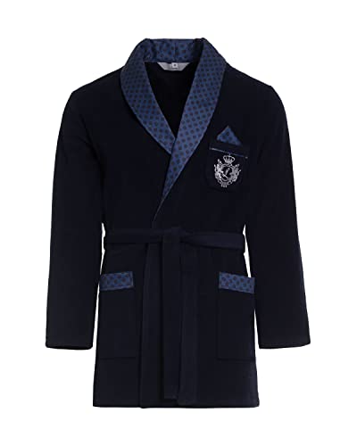 Revise RE-401 Herren kurzer Bademantel – Morgenmantel - Elegant – Warm – Dunkelblau C3 – S von R Revise