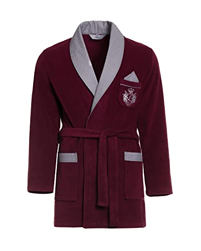 Revise RE-401 Herren kurzer Bademantel – Morgenmantel - Elegant – Warm – Rotwein C1 – XXL von R Revise