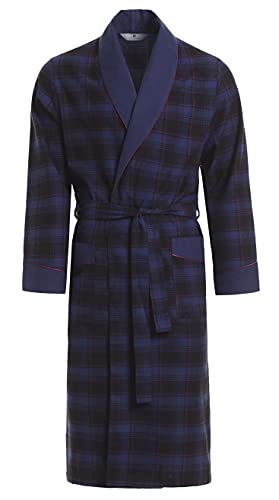 Revise RE-501 Herren Bademantel - Morgenmantel – Kariert - 100% Baumwolle - Dunkelblau 1034 - Gr. M von R Revise