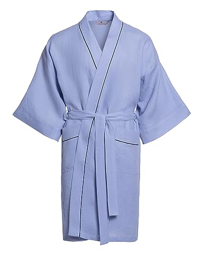 Revise RE-513 Herren Kimono - Morgenmantel - 100% Leinen - Blau XL/XXL von R Revise