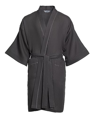 Revise RE-513 Herren Kimono - Morgenmantel - 100% Leinen - Grau M/L von R Revise