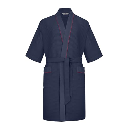 Revise RE-521 Kimono – Herrenbademantel – Universal – 100% Baumwolle Waffelpique – Dunkelblau XXL von R Revise