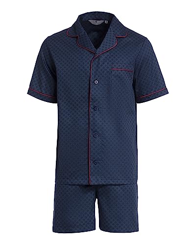 Revise RE-950 Schlafanzug für Herren - Kurz - Kurzer Herrenpyjama - Pyjama – 100% Baumwolle – Dunkelblau C3 – Gr. L von R Revise