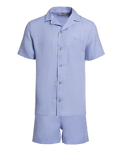 Revise RE-951 Schlafanzug für Herren aus Leinen -Kurz - Kurzer Herrenpyjama - Pyjama – 100% Leinen - Blau – Gr. XL von R Revise