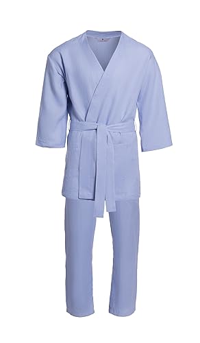 Revise RE-952 Herren Kimono mit Hose - Set - Morgenmantel - 100% Leinen - Blau XL von R Revise