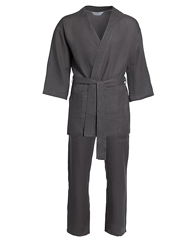 Revise RE-952 Herren Kimono mit Hose - Set - Morgenmantel - 100% Leinen - Grau L von R Revise