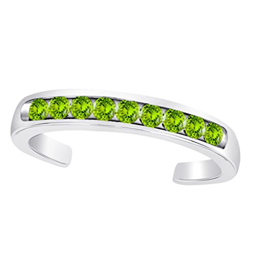 RS JEWELS Zehenring aus 14 Karat Weißgold über 925 Sterlingsilber, mit grünem Peridot und Zirkonia, verstellbare Größe von RS JEWELS