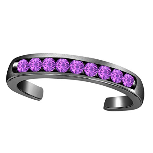 RS JEWELS Zehenring mit 14 Karat schwarzem Rhodium über 925er Sterlingsilber, mit violettem Amethyst, Zirkonia, verstellbare Größe von RS JEWELS