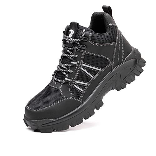 R-Win Sicherheitsschuhe Herren Stahlkappenschuhe Damen Arbeitsschuhe Herren Wanderschuh Black Sicherheitsstiefel (Black, numeric_47) von R-Win